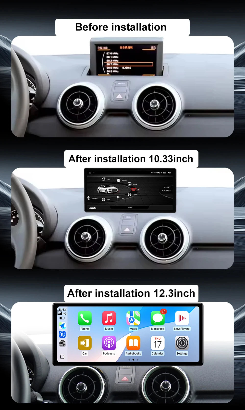 12.3 lnch For Audi A1 2012-2018 Android 16 Car Video Multimedia Radio Player Bluetooth GPS