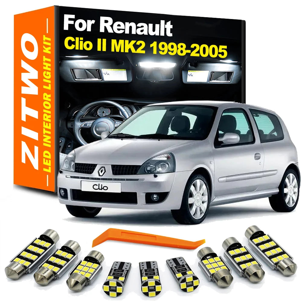 ZITWO 8Pcs LED Interior Dome Reading Trunk Light Kit For Renault Clio II 2 MK2 1998 1999 2000 2001 2002 2003 2004 2005 LED Bulb