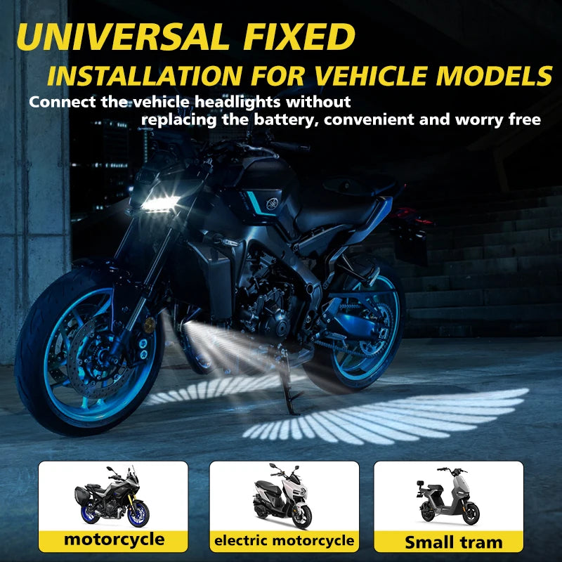 Motorcycle LED Chassis Lights Angel Wing Projection Lights Universal Fog Light Modified Pa