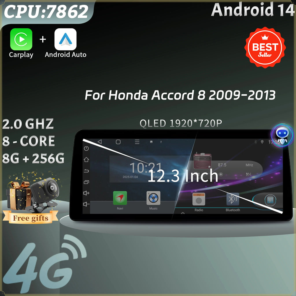 12.3inch Car Radio Multimedia Navigation Wireless Bluetooth CarPlay 4G GPS Screen Head Uni