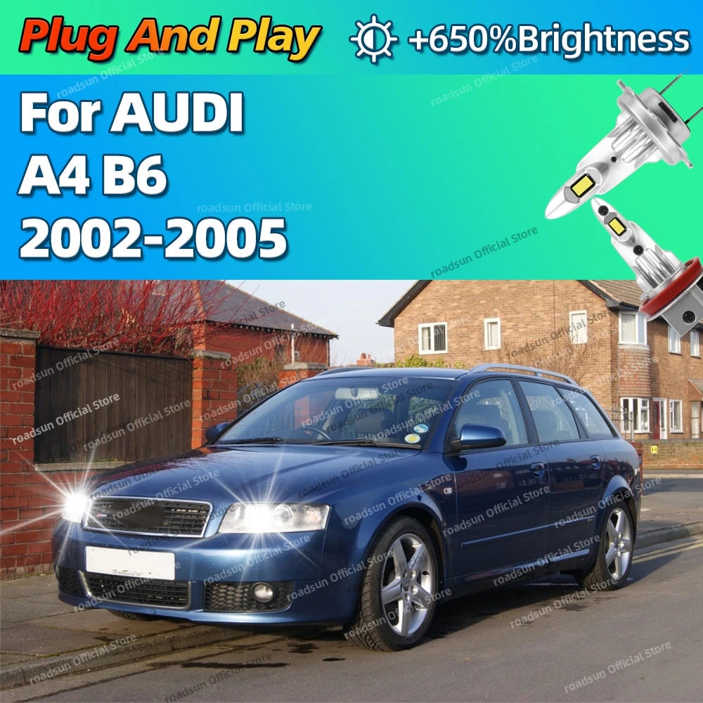 2/4Pcs LED Bulb Headlight Wireless 160W Auto Light Lamp Plug and Play 6000K For AUDI A4 B6
