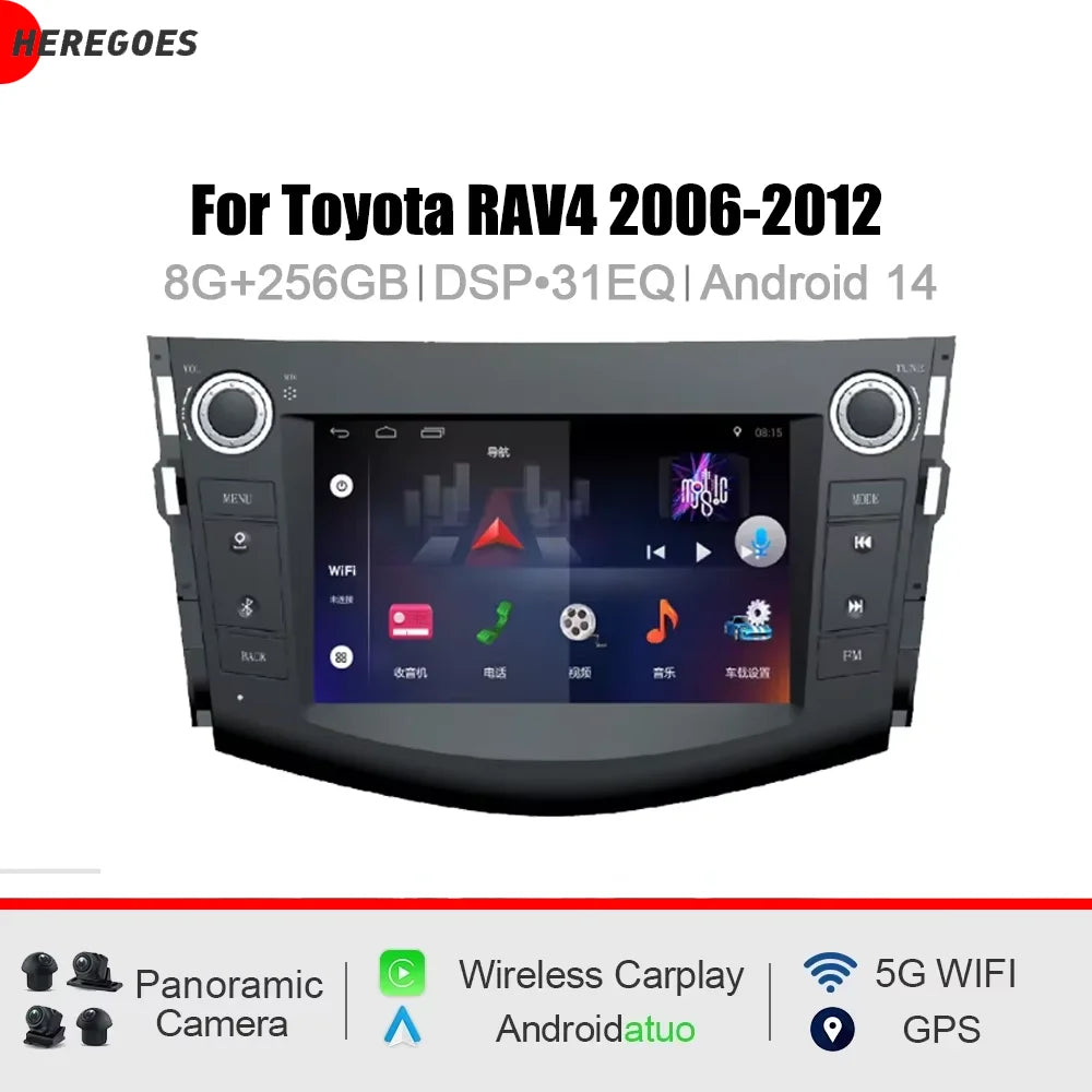 7" CarPlay DSP Android 15 8 Core 12GB RAM 256GB ROM Car Radio GPS Multimedia Player for Toyota RAV4 2006-2012 - High Per