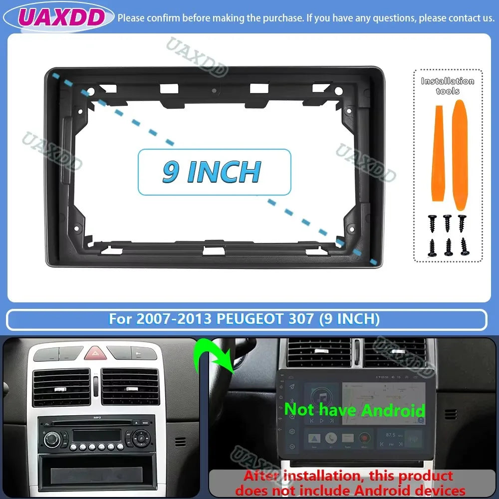 For 2007-2013 PEUGEOT 307 9inch Car stereo radio Android frame panel fascia cable video ha