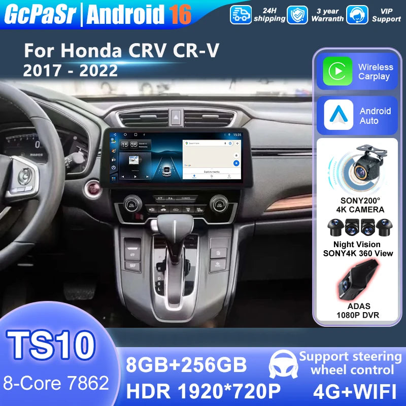 12.3" Android 16 For Honda CRV CR-V 2017 - 2022 Navigation Carplay Car Radio Multimedia Vi