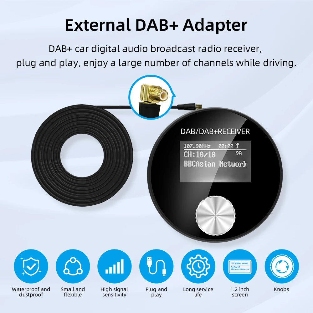 DAB Antenna Radio 1.2 Inch Screen Digital Signal Broadcast Adapter FM Transmitter DAB+ Ada | AUTOKITSHOP