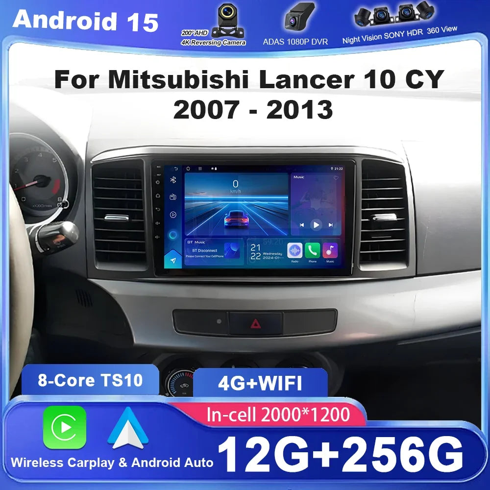 Android 15 Car Radio Stereo For Mitsubishi Lancer 10 CY 2007 - 2013 Multimedia Video Playe