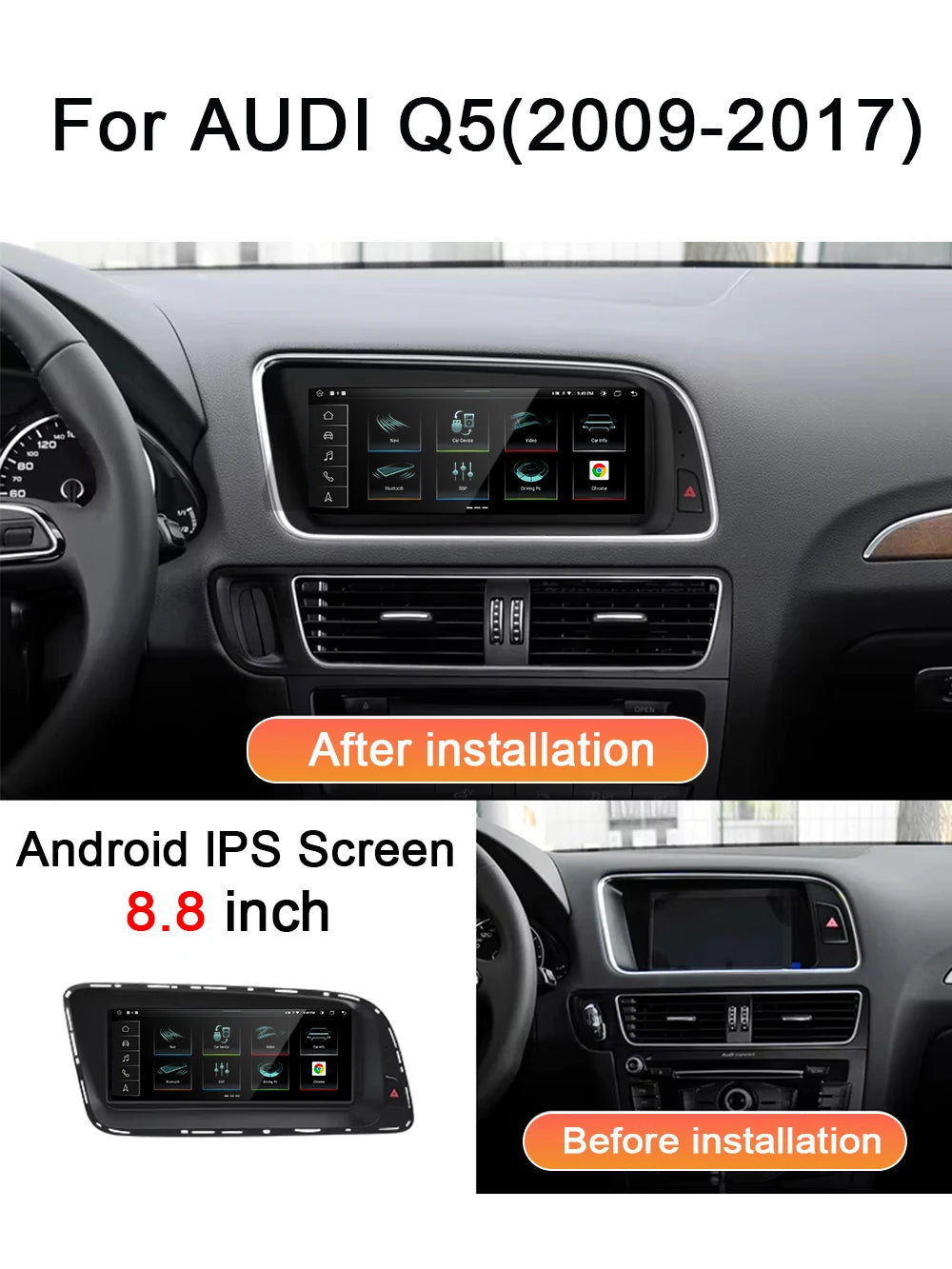 Android 14 Radio For 8.8 inch Audi Q5 2009 - 2017 Car Multimedia Player Navigation GPS Ste