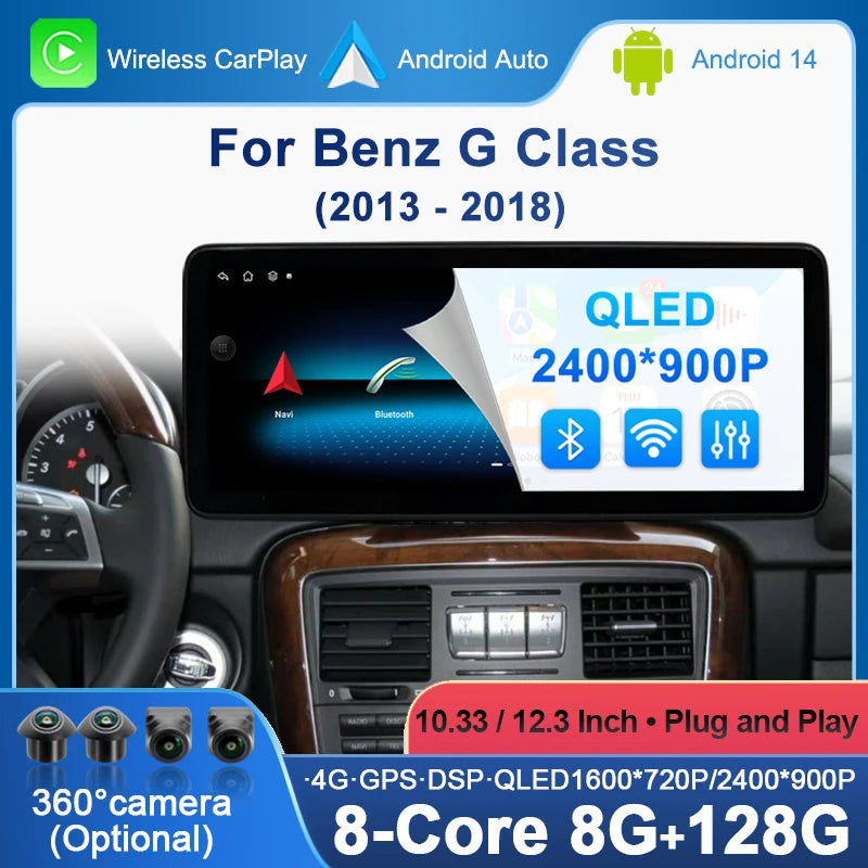 Android 14 Wireless CarPlay For Mercedes Benz G Class 2013-2018 Multimedia Player Navigati
