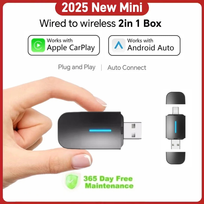 LEXXSON Dual Interface Wireless CarPlay Android Auto Wireless USB TYPE-C Adapter Smart Min | AUTOKITSHOP
