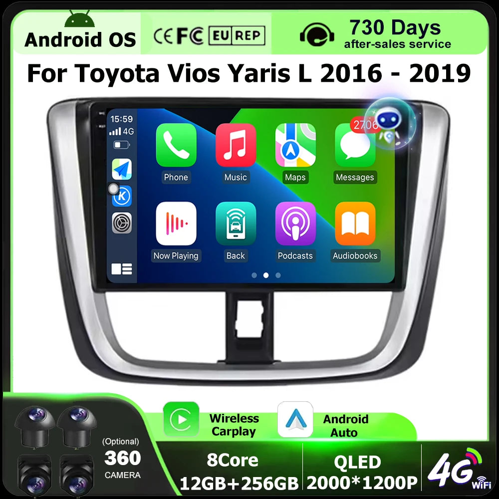 Carplay Android 16 Auto For Toyota Vios Yaris L 2016 - 2019 Car Radio Multimedia Video Pla