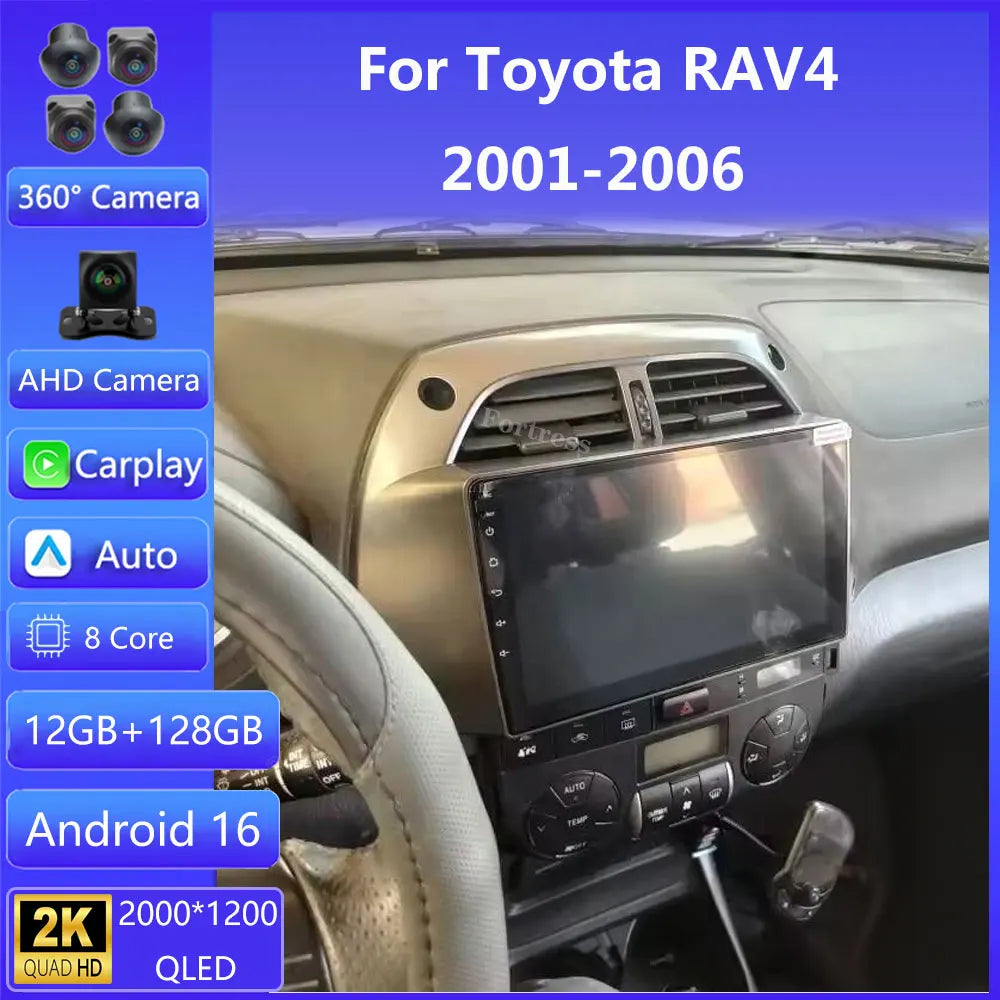 For Toyota RAV4 2 CA20 CA20W XA20 2000 - 2003 Android 16 12+256GB CarPlay Auto Car Radio M