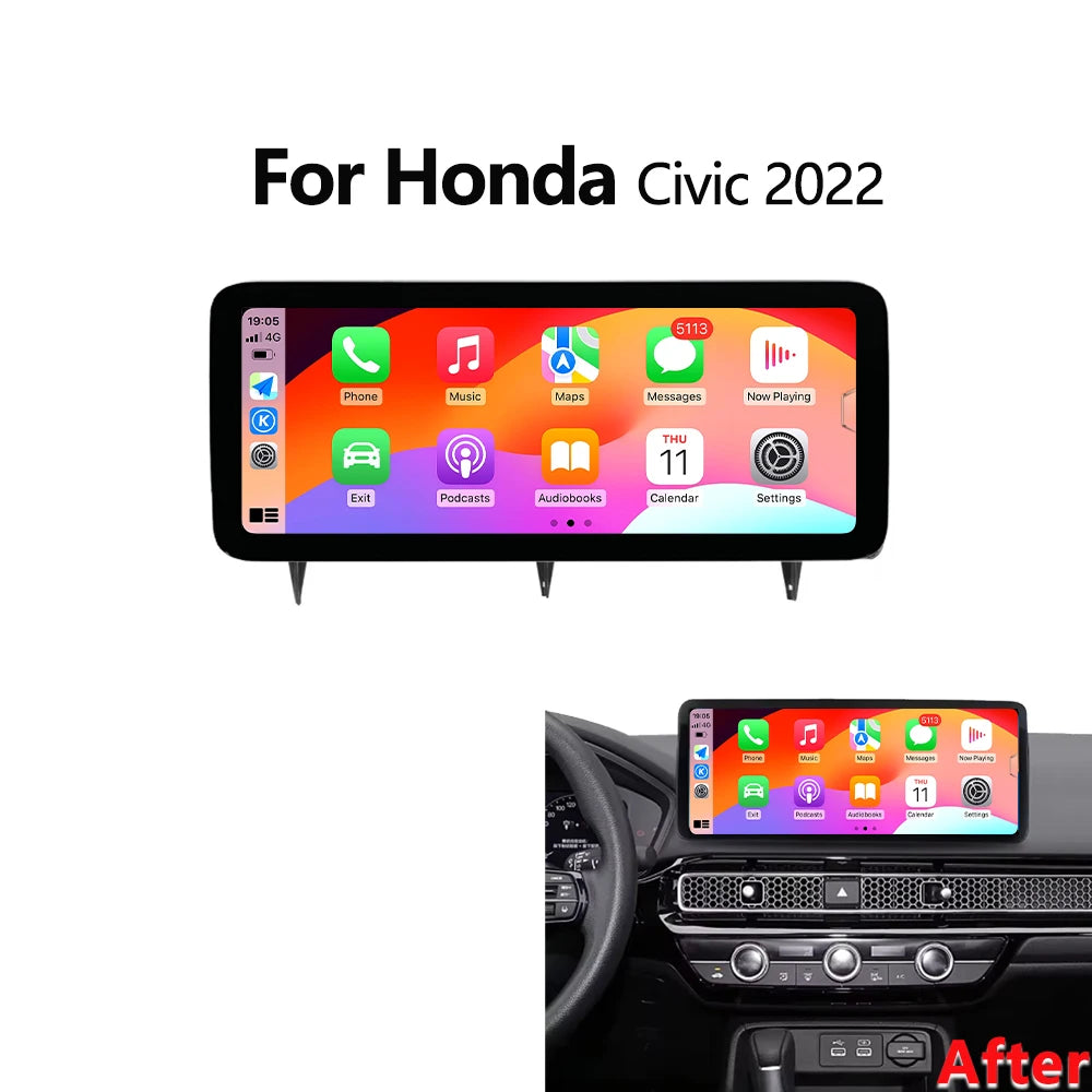 12.3 Inch QLED Screen Car Radio for Honda Civic 2022 Android Octa Core Car Stereo No 2din  | AUTOKITSHOP