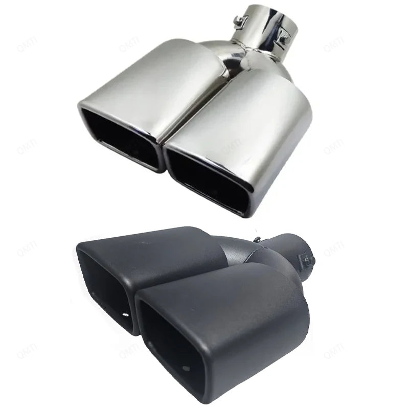 Exhaust Tip Universal Double Outlet Nozzle Rear Muffler Tip Stainless Steel Square Mouth Exhaust - Automotive LED Light