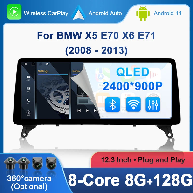 12.3inch Android System Wireless Carplay AUTO Head Unit For BMW X5 E70 X6 E71 2008-2013 CC