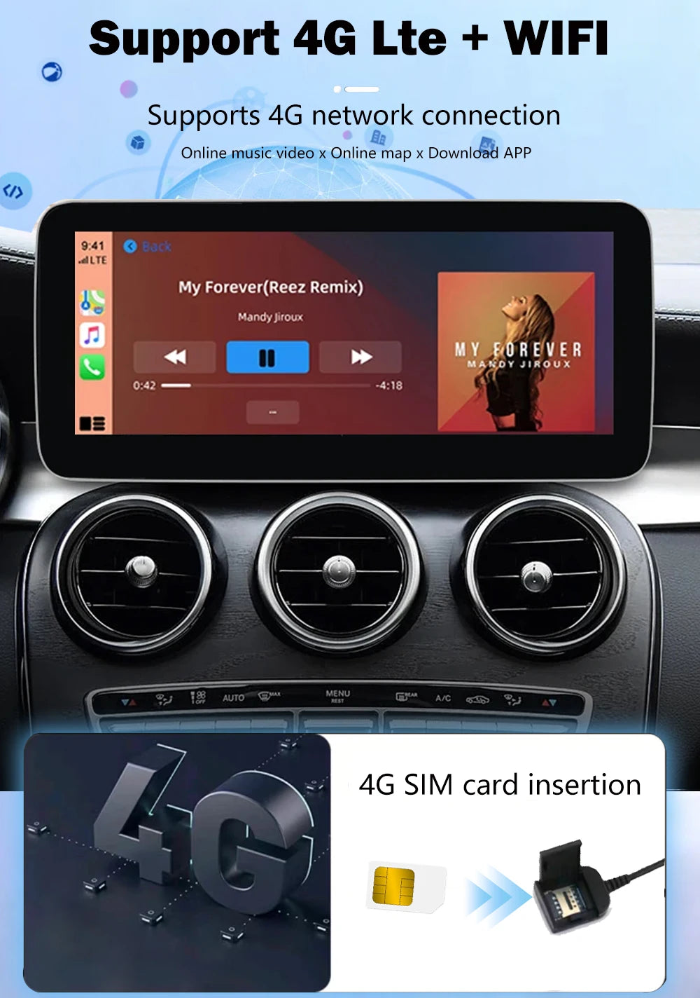 8.8 Inch Touch Screen For Benz C W204 2011 - 2014 Car Android Auto Carplay Monitors Multim
