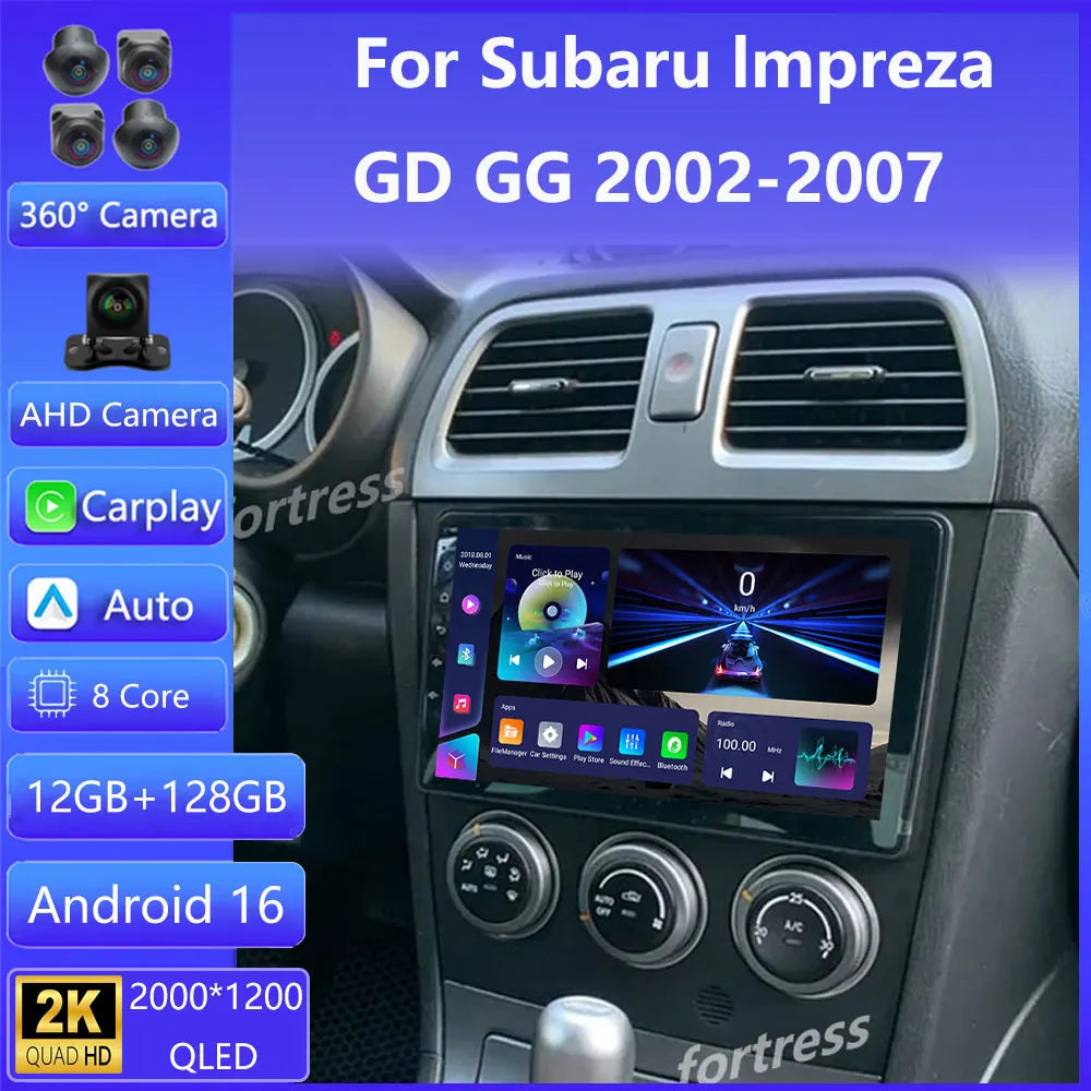 Android 16 For Subaru Impreza WRX 2003 - 2007 2K QLED Android Car Radio Multimedia Video P