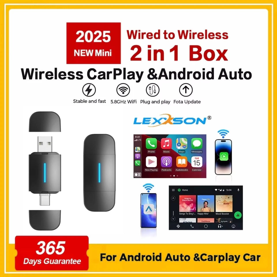 2in1 Wireless CarPlay Adapter&Android Auto Mini Box Dual interface Type-C/USB Universal Fo | AUTOKITSHOP