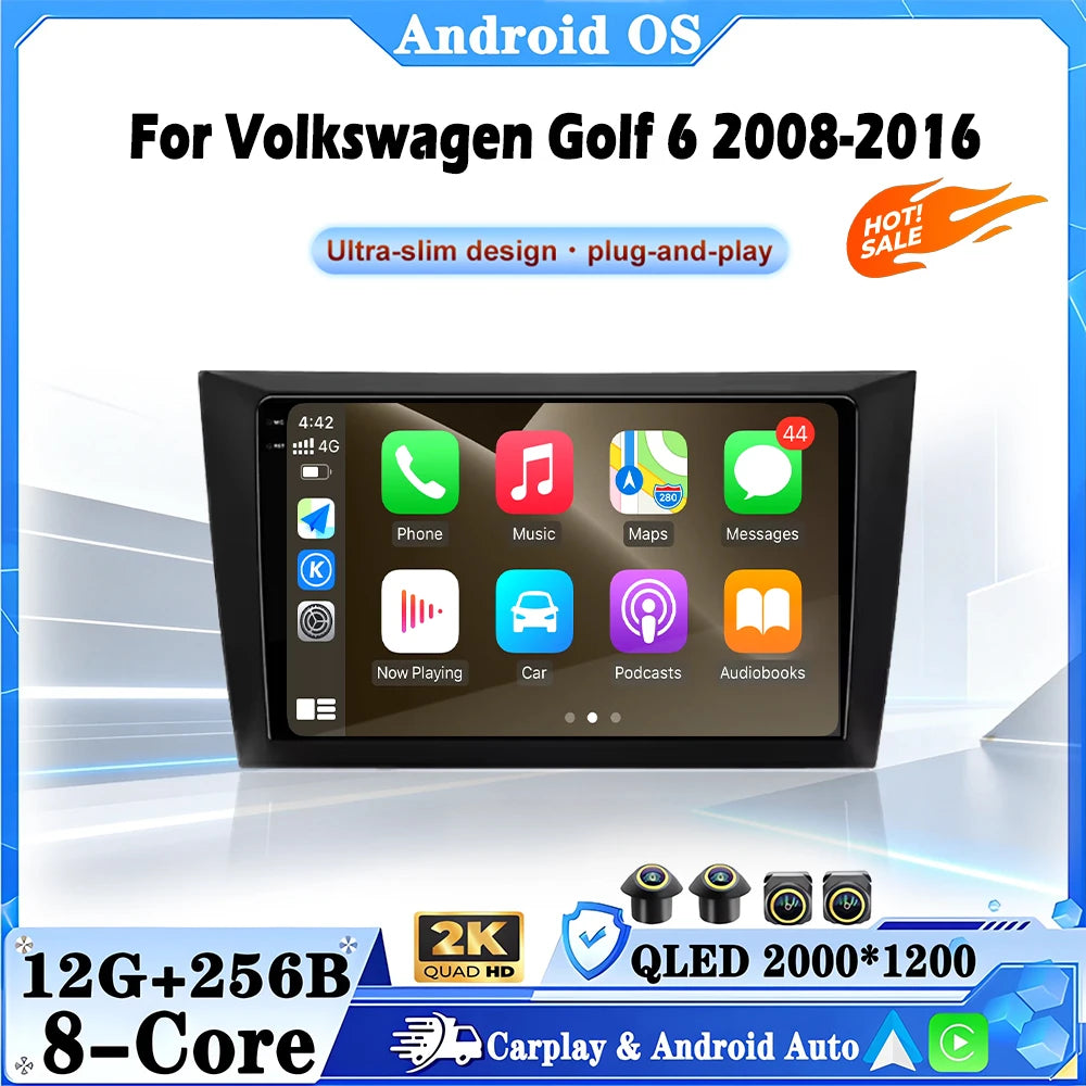 Android 16 Bluetooth For Volkswagen Golf 6 2008-2016 Car Radio Lntelligent Multimedia Play