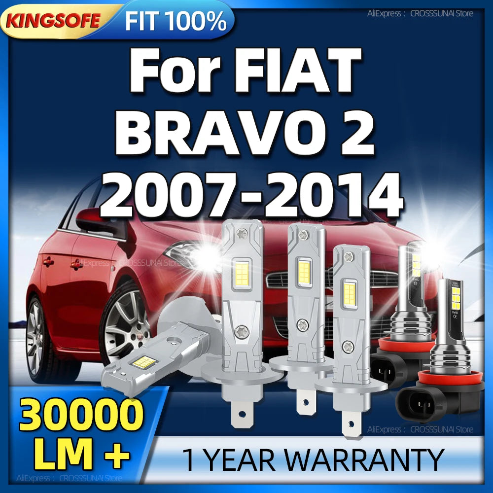 2/4Pcs H1 Car LED Headlight Bulbs 30000LM 6000K Auto H11Fog Lamp For FIAT BRAVO 2 2007 200