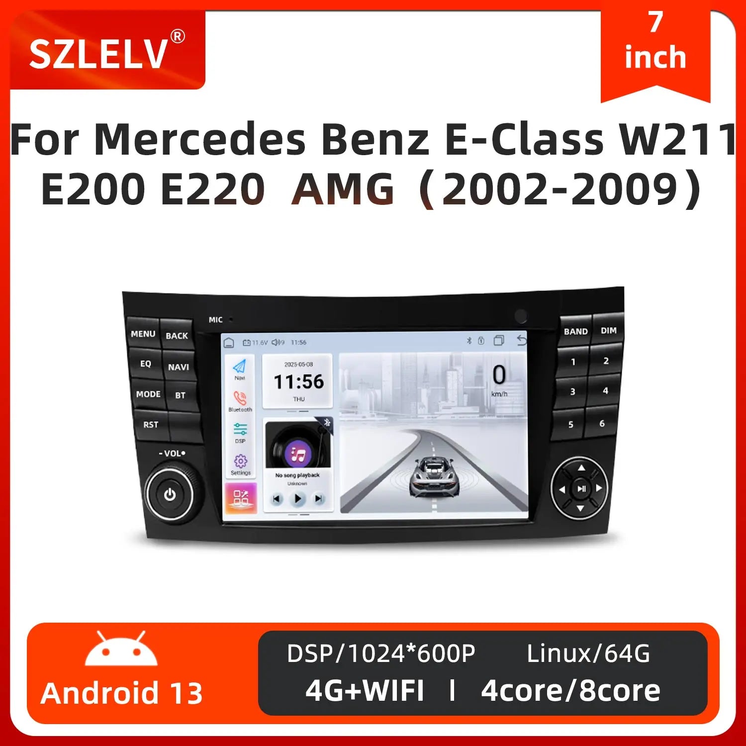 7 Inch Wireless CarPlay Android Car Radio for Mercedes-Benz E-Class W211 E200 E220 AMG Mul