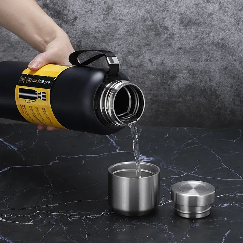500/1000/1500ml Thermos Cup Stainless Steel Large Capacity Sports Water Bottle Vacuum Flask Port - Automotive LED Light