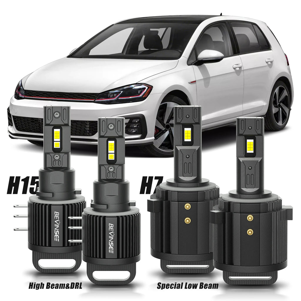 BEVINSEE H7 H15 LED Headlight Bulbs High/Low Beam+DRL 100W 10000LM for VW for Golf MK6/7 G