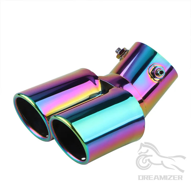 Dual Exhaust Tips Stainless Steel Double Outlet Car Muffler Tail Tip Exhaust Curved Type Tailpip - Automotive LED Light