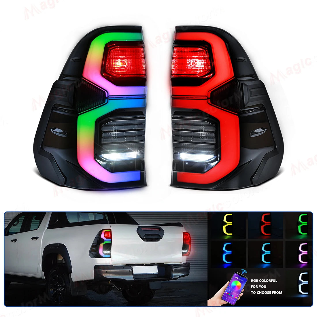 RGB APP Control Car Tail Lamps For Toyota Hilux Revo 2015 2016 2017 - 2022 2023 2024 Rear  | AUTOKITSHOP
