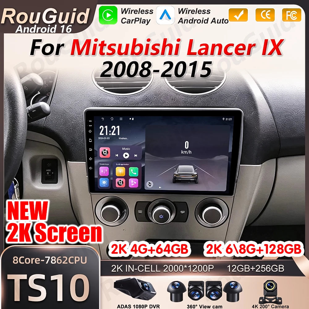 Android 16 Carplay For Mitsubishi Lancer IX 2008 2009 2010 -2015 Car Radio 5G Wifi Multime | AUTOKITSHOP
