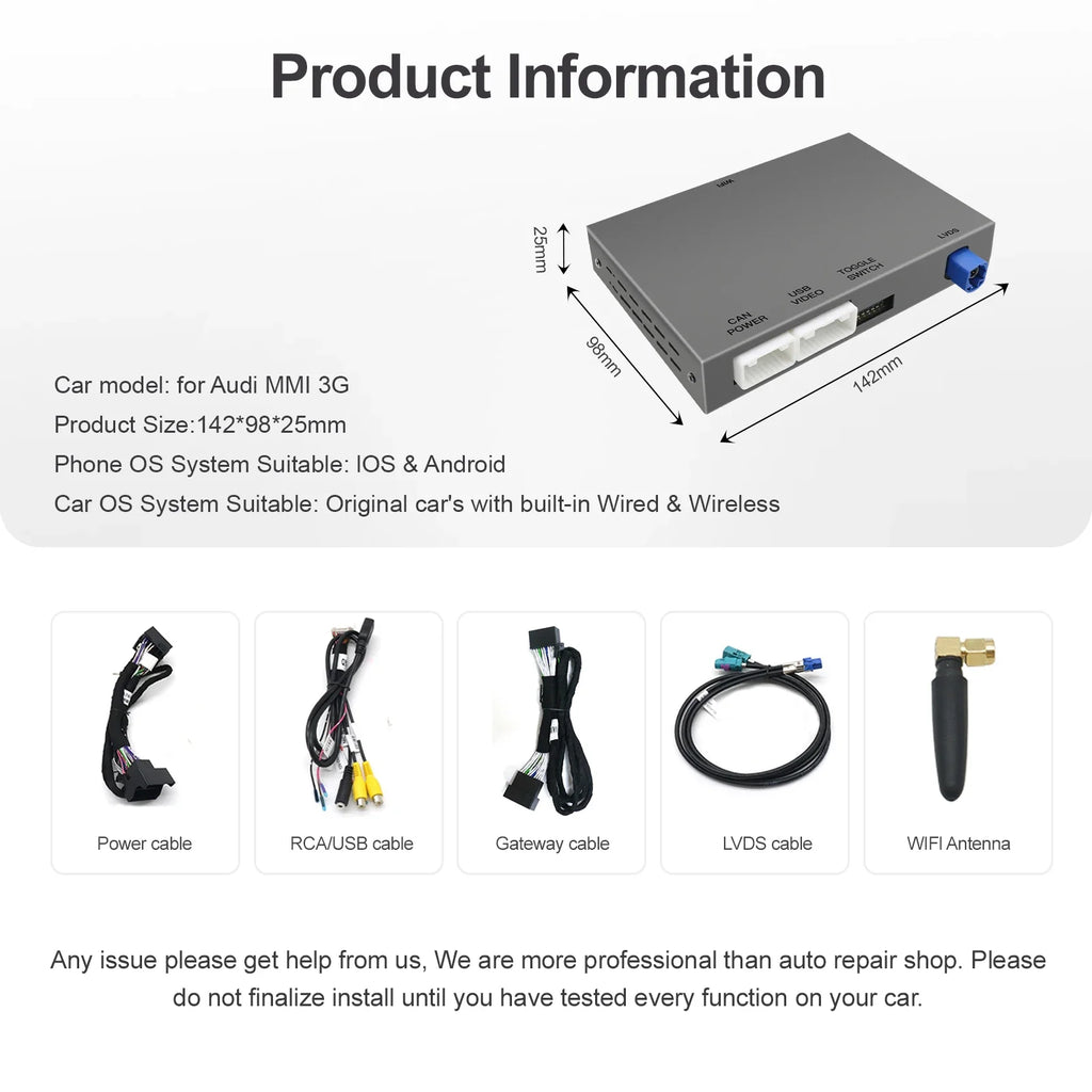 For Audi A4 B8 A5 Q5 2009-2016 MMI 3G Version Wireless CarPlay Android Auto Interface Adap