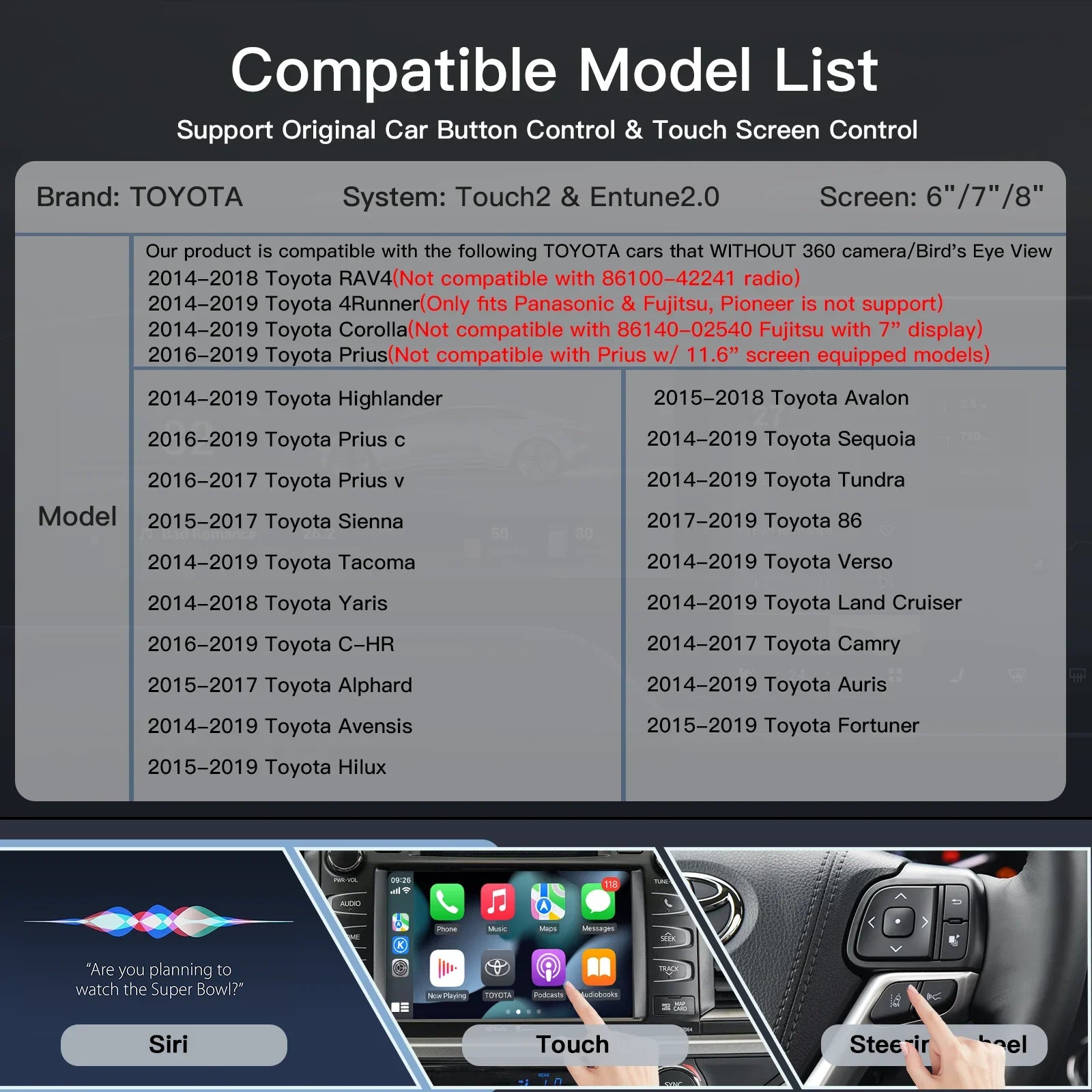AUTOABC Carplay Android Auto for Toyota Touch2 Entune 2.0 Highlander Tundra Sienna Prius Y | AUTOKITSHOP
