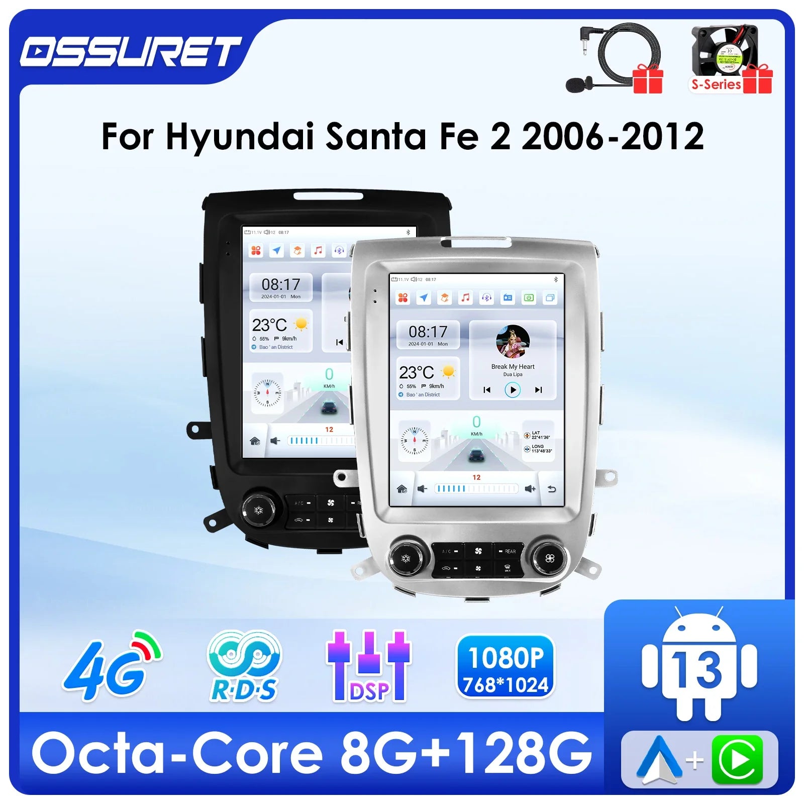 9.7"Android 13 for Hyundai Santa Fe 2 2006-2012 Multimedia player Car radio 4G Carplay GPS