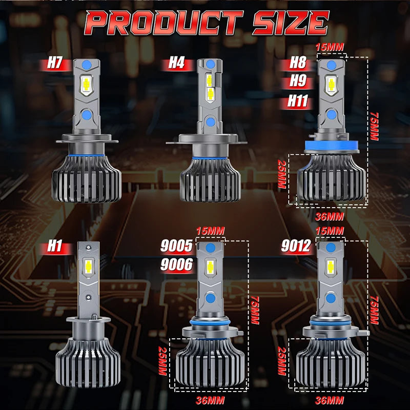 5200W H4 H7 LED Headlight Canbus H11 H1 H8 H9 9005 HB3 9006 HB4 9012 HIR2 IP68 Waterproof