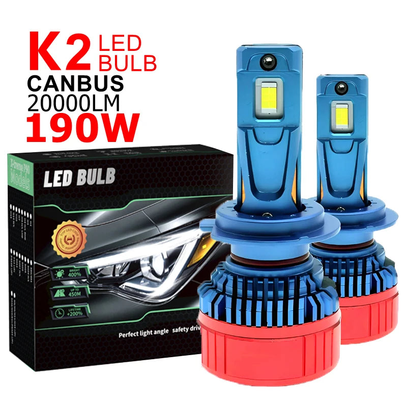 190W 22000LM K2 H7 Car Led Light 12V H4 Led Headlight Bulb Lamp Canbus H1 H3 H7 H8 H9 H11