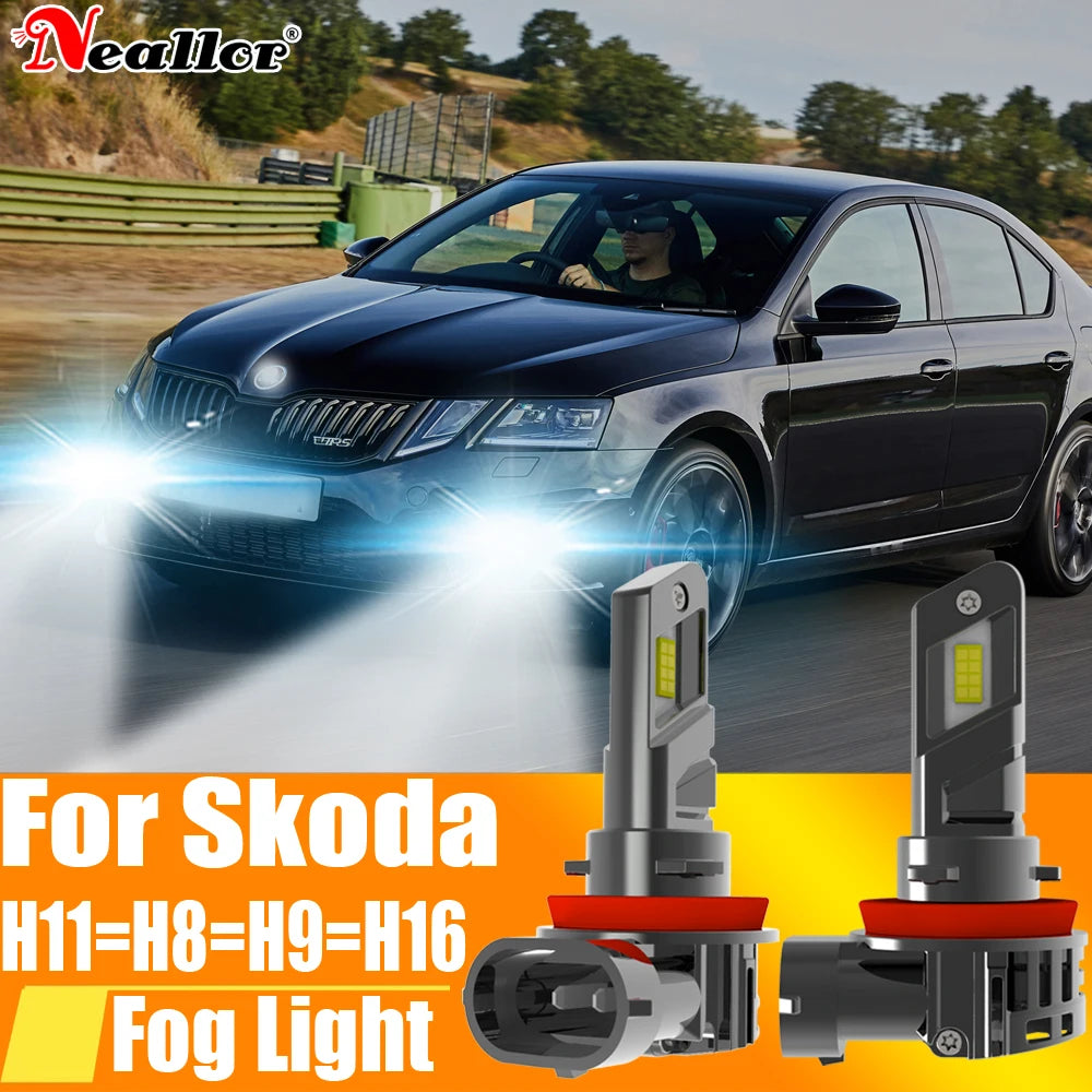 2x H11 H8 Led Fog Lights Headlight Canbus H16 H9 Car Bulb Diode Lamp 12v 55w For Skoda Oct