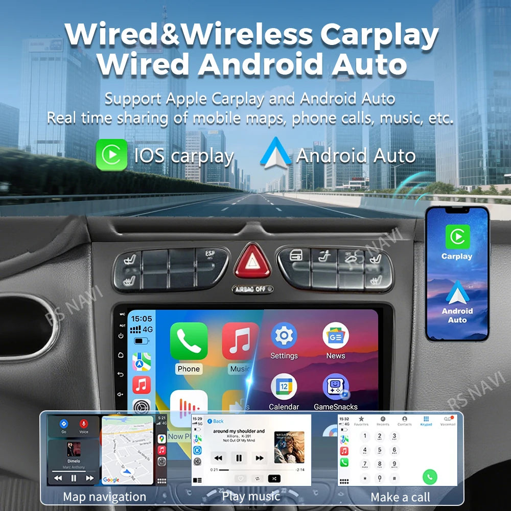 Android 16 2K QLED For Benz C Class W203 2005 - 2009 C200 C230 C240 C320 C350 Car Radio Mu