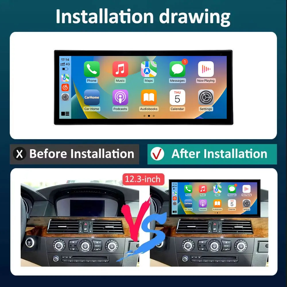 Linux System 12.3'' for BMW 5 Series E60 E61 E62 2006 CCC CLC Carplay Wired Android Auto C