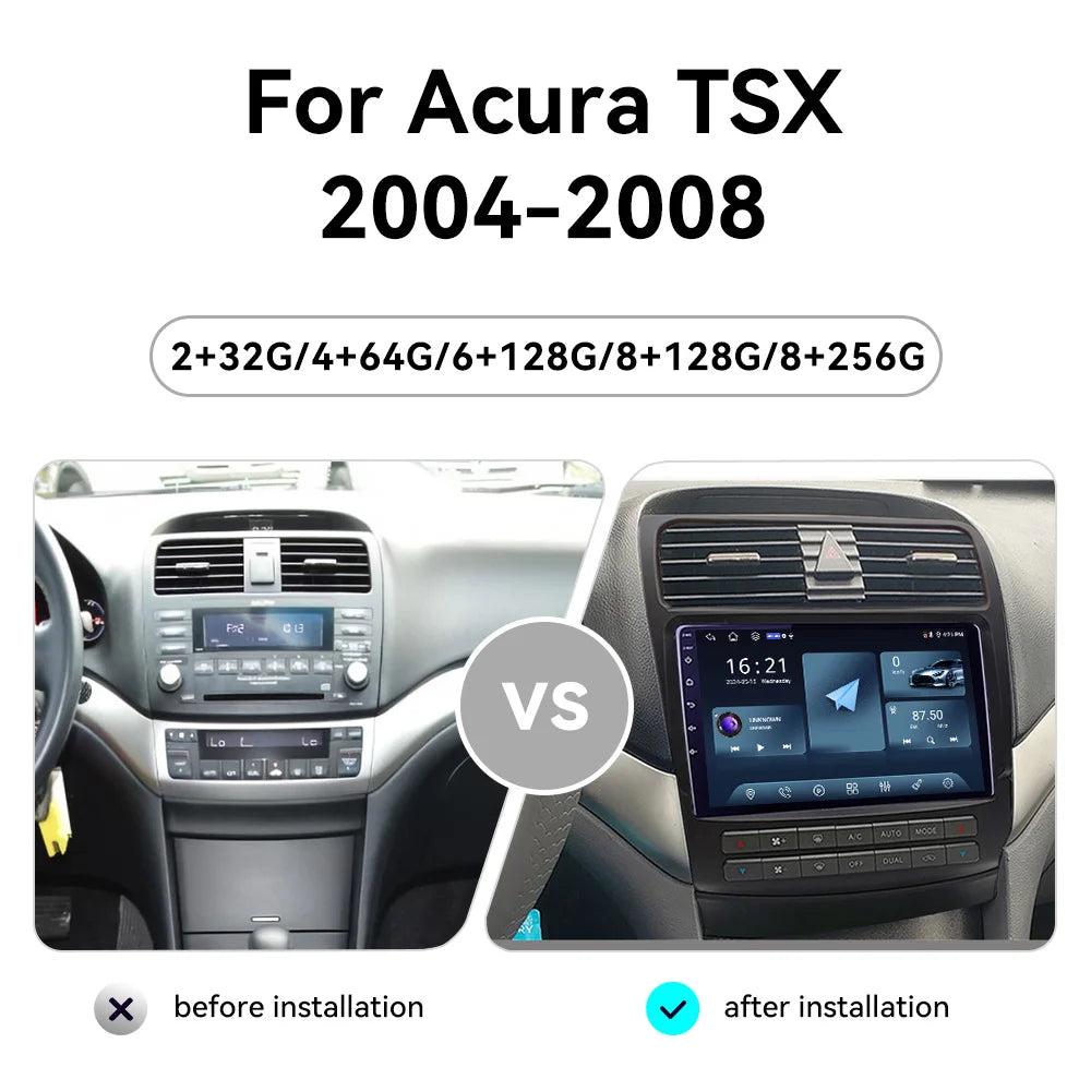 Android 15 Carplay For Acura TSX 2004-2008 Car GPS Navigation Auto Stereo Multimedia Playe
