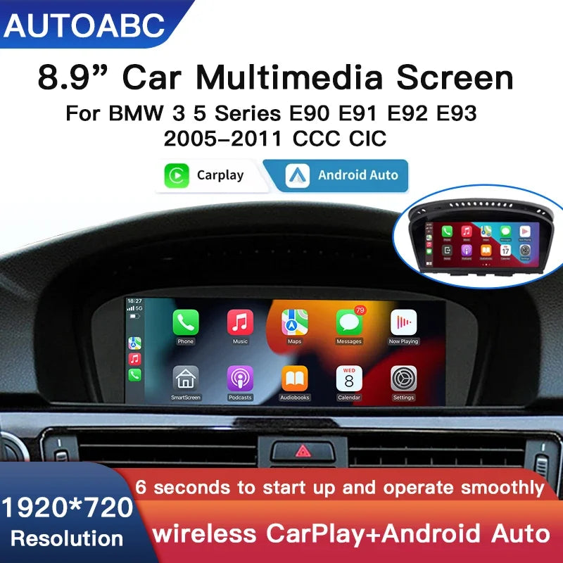 8.9 inch Linux CarPlay Android Car Multimedia Touch Screen for BMW 3 5 Series CIC CCC Syst | AUTOKITSHOP