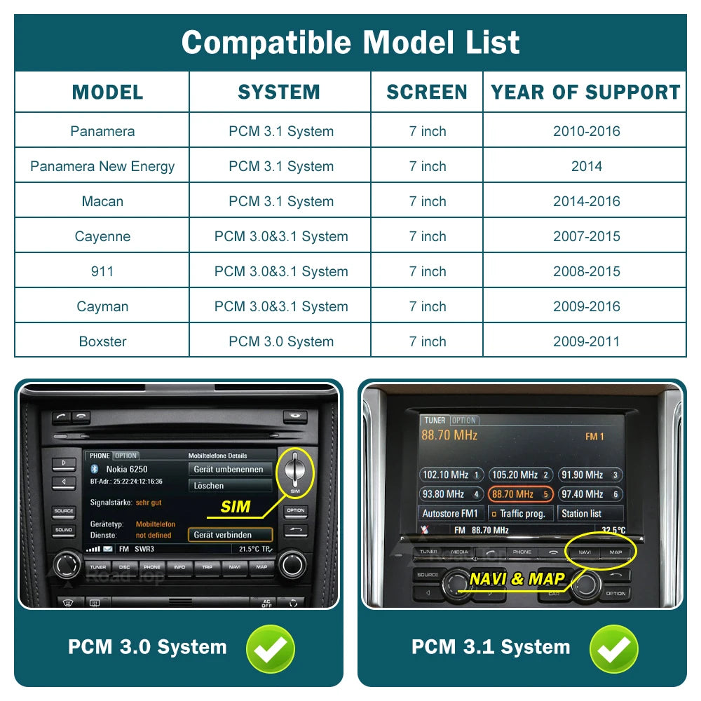 RoadTop Wireless CarPlay for Porsche Boxster 718 Macan Cayman Cayenne 911/918 PCM3.0 3.1 2