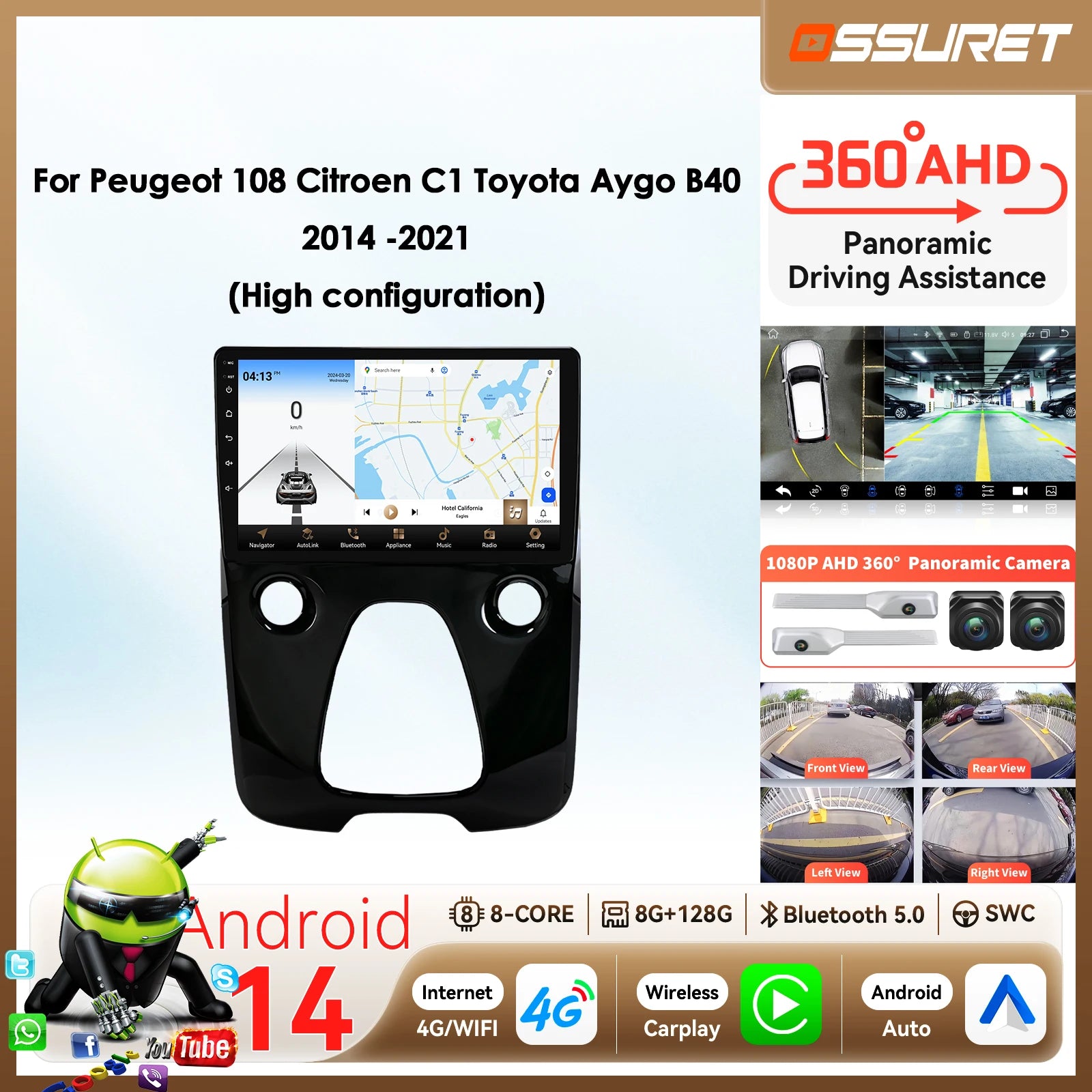 2din Android Car intelligent systems radio for Peugeot 108 Citroen C1 Toyota Aygo B40 2014