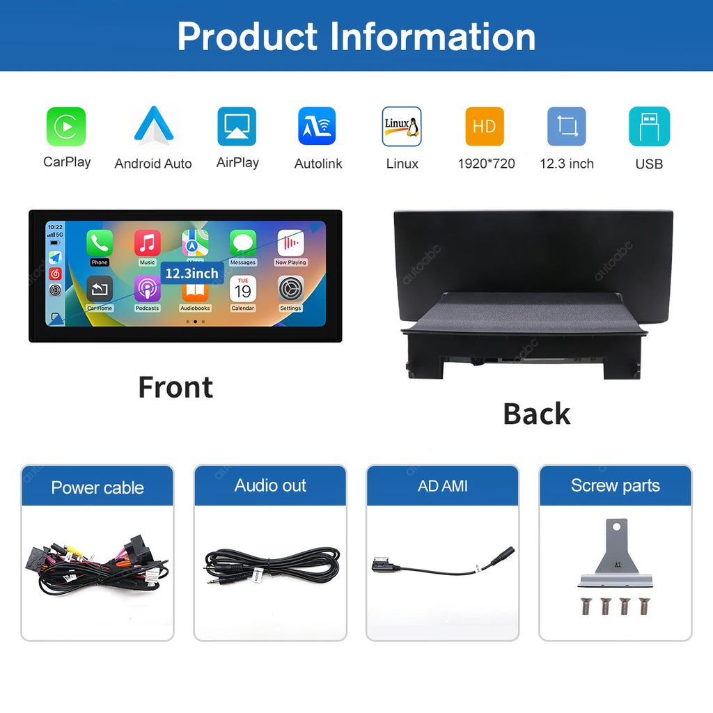 12.3'' Ultra-thin Multimedia Linux Screen Display For Audi A1 2012-2018 With Wireless Carp | AUTOKITSHOP