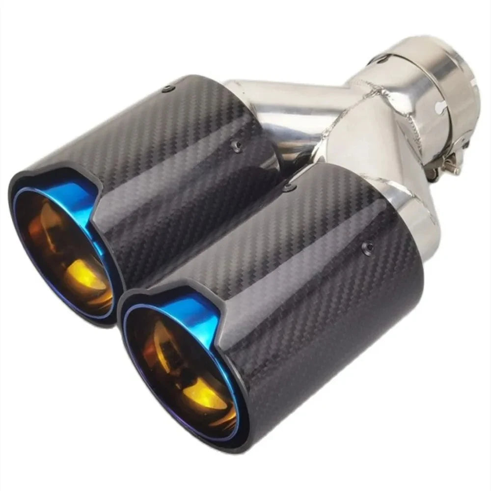 Genuine Dual Carbon Fiber + Stainless Steel Universal FOR M Performance Carbon Fiber Exhaust Tip - Automotive LED Light