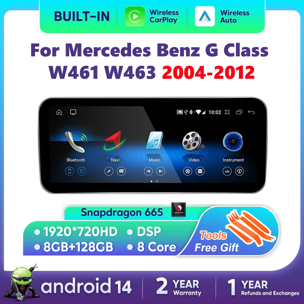 For Mercedes Benz G Class G500 G55 W461 W463 2004-2012 Carplay Screen Android 14 Car Radio