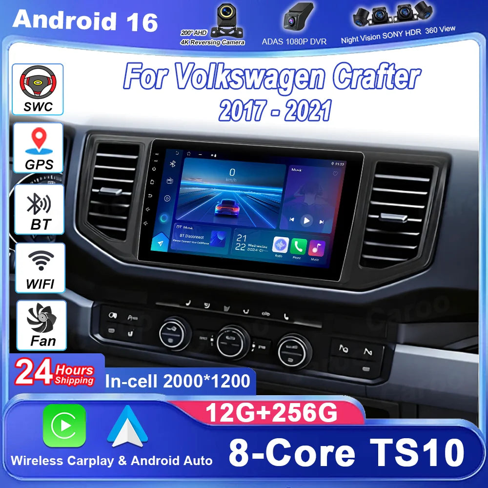 Android 16 Radio Stereo For Volkswagen Crafter 2017-2021 Auto Multimedia Video Player GPS