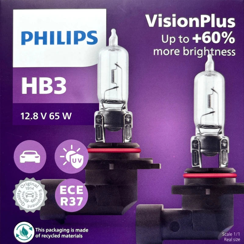 Philips HB3 9005 12V 65W P20d VisionPlus 3250K Bright Light Up to 60% Vision Halogen Origi