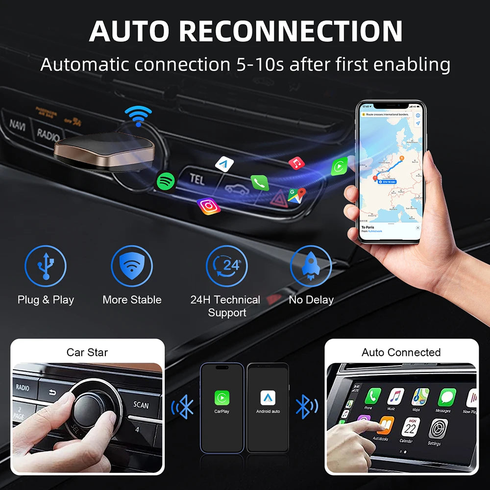 2in1 Wireless CarPlay Dongle Wireless Android Auto Adapter AI Smart Box Car Intelligent Sy | AUTOKITSHOP