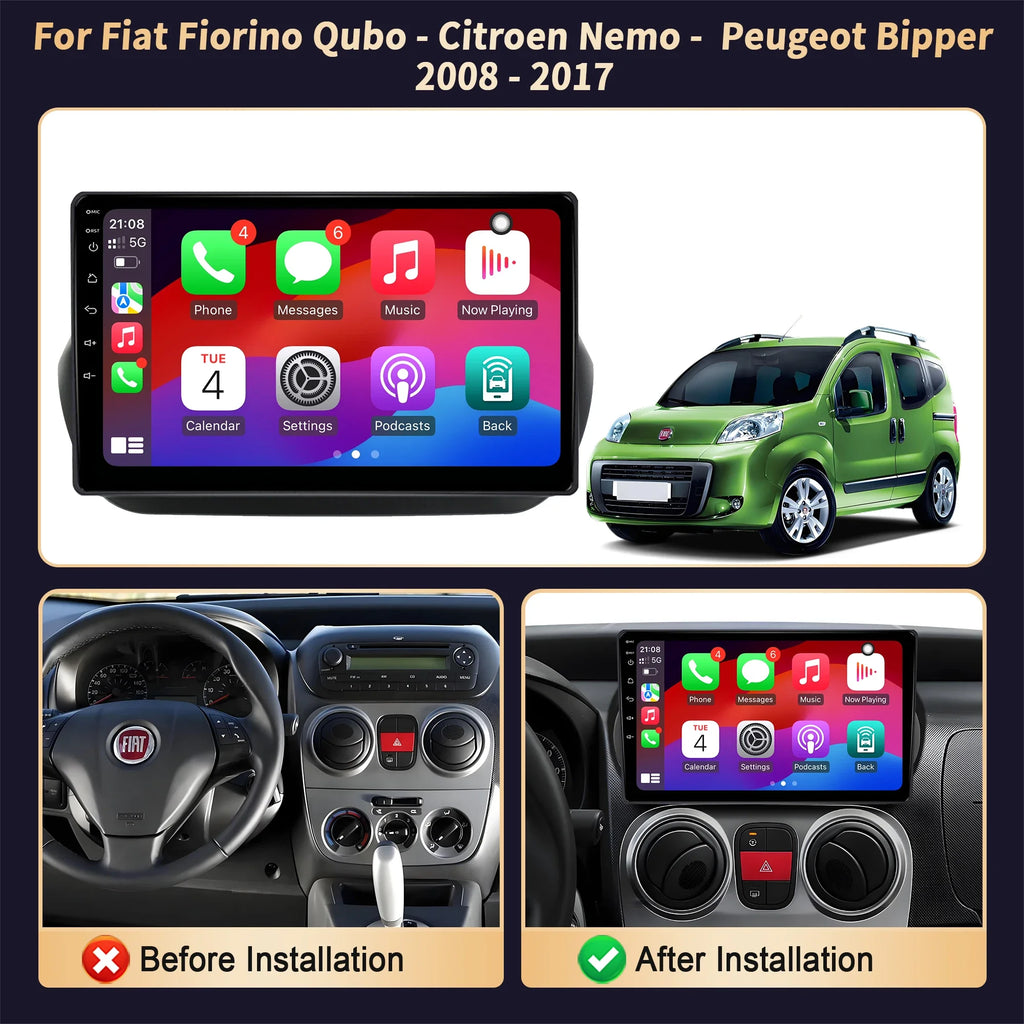 10“ Car Radio For Fiat Fiorino Qubo - Citroen Nemo-Peugeot Bipper 2008-2017 Android 16 BT