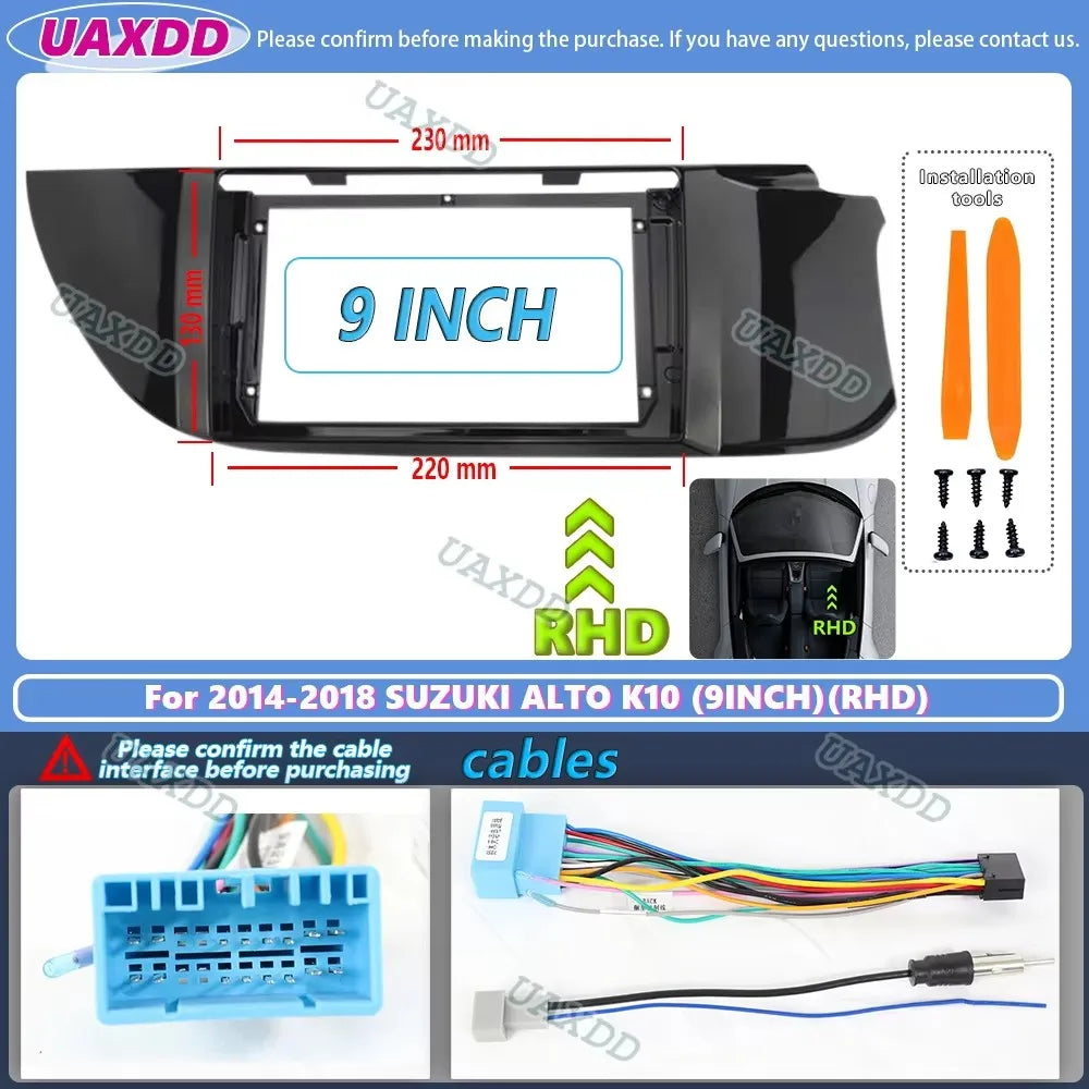 Car Android Radio Frame For Suzuki Alto K10 2014-2018 RHD 9 inch 2DIN Stereo Panel Fascia