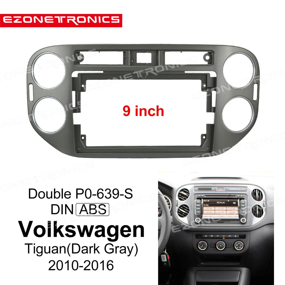 9 Inch 2/1din Car Fascia For VW Tiguan Dark Gray 2010-2016 Fascia Audio Fitting Adaptor In